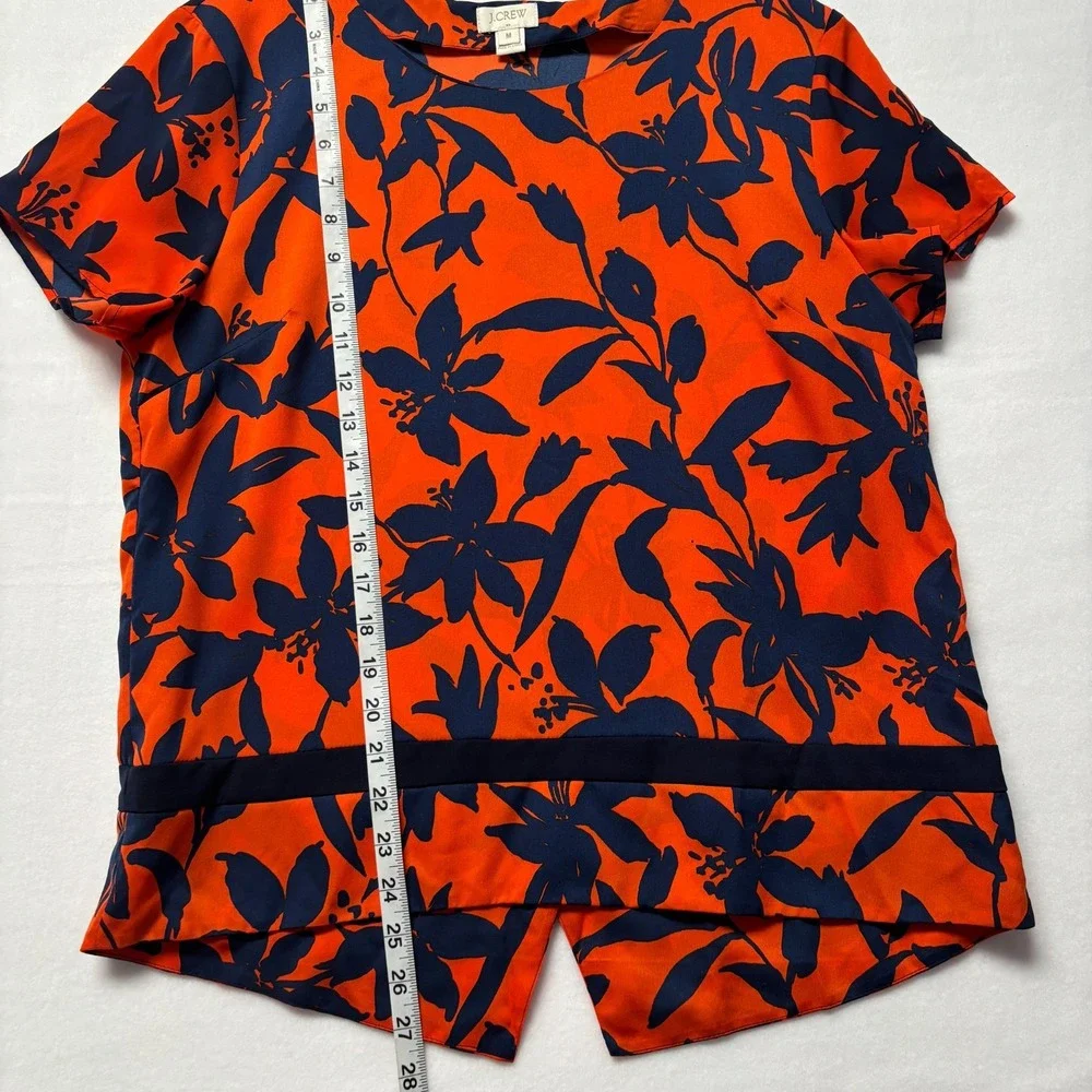 J. Crew Orange Navy Floral Print Short‎ Sleeve Tunic Top Medium